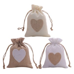 10 pcs/ lot Natural Linen Burlap Bag Jute Gift Bag Drawstrin